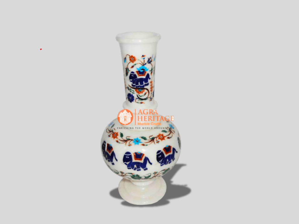 Marble Vase Elephant Multi Floral Inlay Arts Wedding Gift